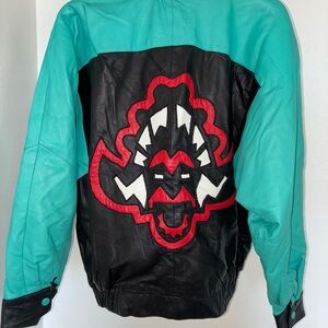 Teal and Black Leather Jacket Aztec native turquoise colored vintage